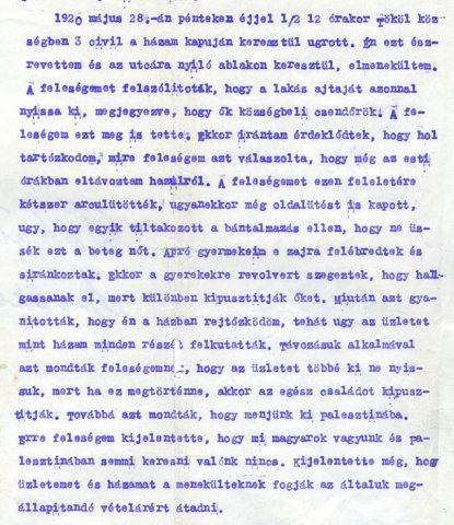 Részlet Spitzer Endre bejelentéséből a PIH Jogsegítő Irodáján- 1920. június 2. (Forrás: MZSL)
